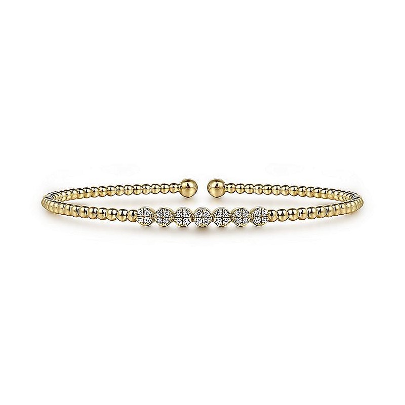 Gabriel & Co. 14K Yellow Gold Bujukan Bead and Cluster Diamond Bangle Bracelet