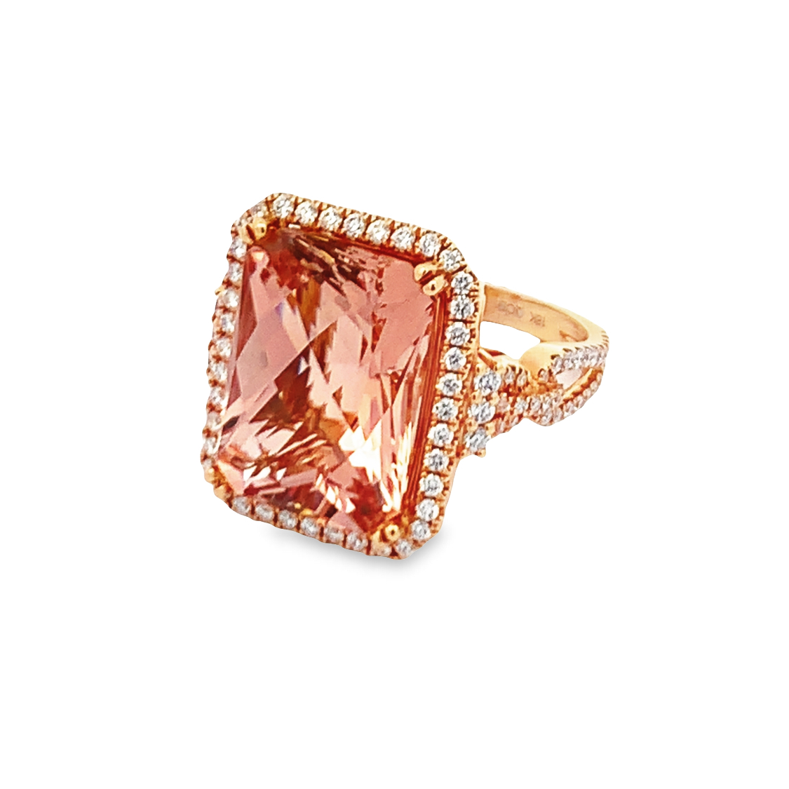 18K Rose Gold Diamond and Morganite Halo Ring