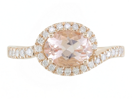 14K Rose Gold Diamond and Morganite Halo Ring