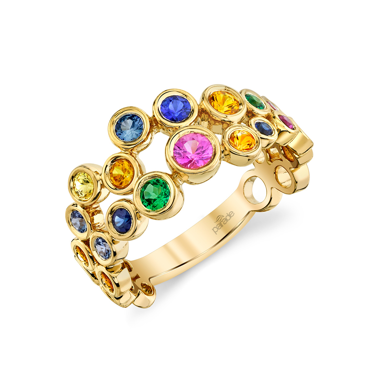 Parade 18K White Gold Multi Color Band with 15 Round Sapphires & Tsavorites 0.85 Tcw Size 6.5
