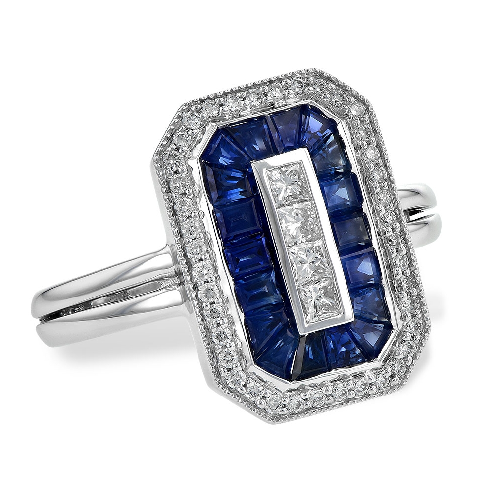 Allison Kaufman 14K White Gold Diamond and Sapphire Ring