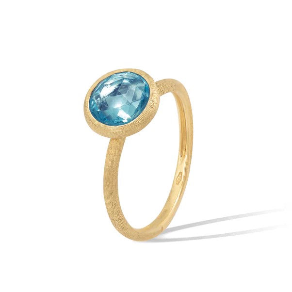 Marco Bicego 18K Yellow Gold Jaipur Ring with 1 Round Blue Topaz Size 7