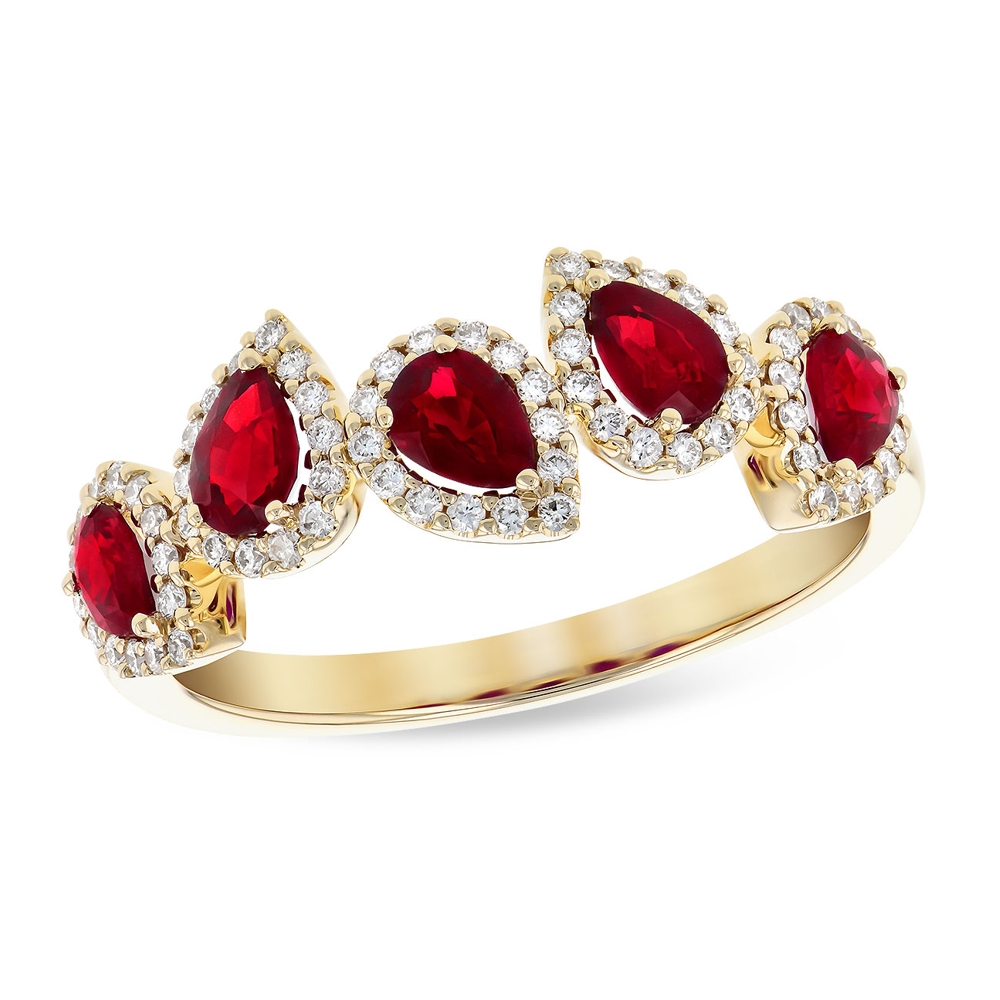 Allison Kaufman 14K Yellow Gold Ring with 5 Pear Cut Rubies
