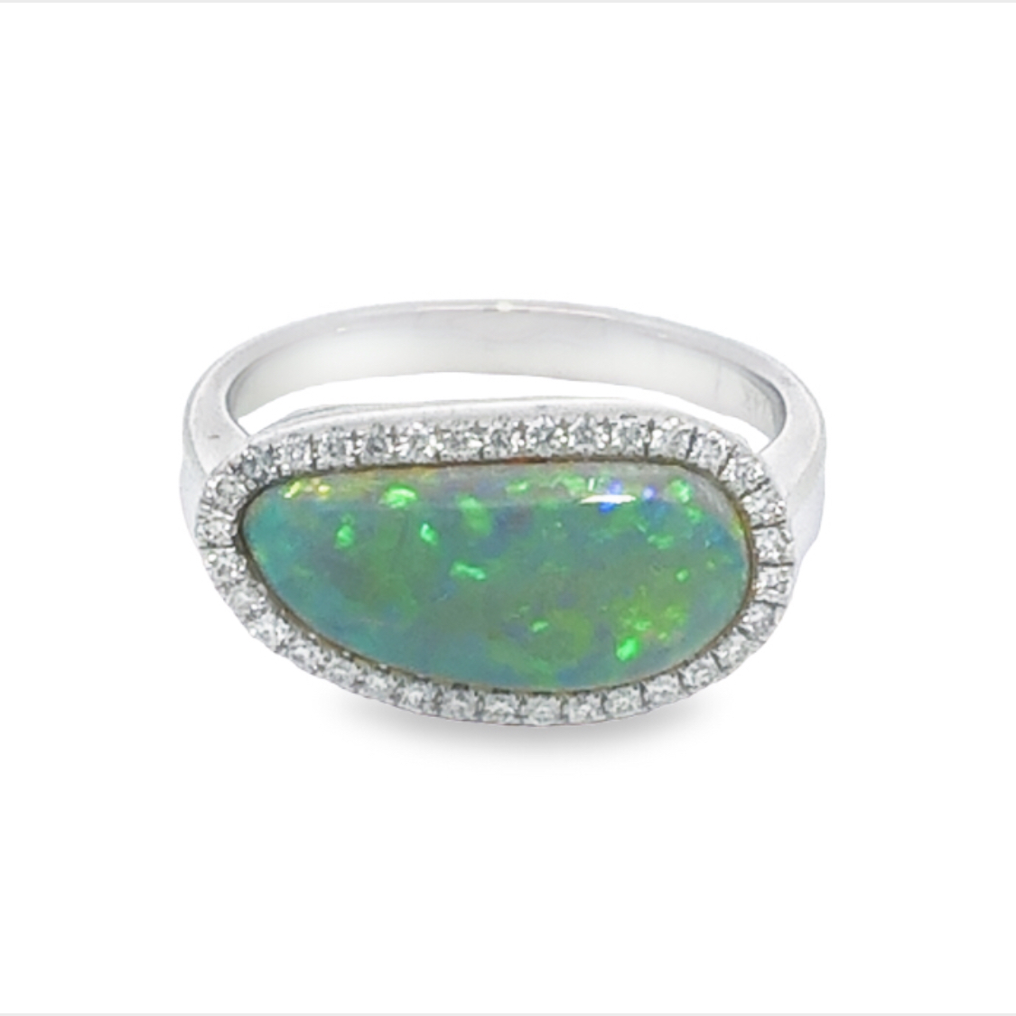 14K White Gold Australian Opal and Diamond Ring