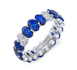 Uneek 18K White Gold Band with 15 Oval Blue Sapphires 4.48 CTW & 5 Oval Cut Diamonds 1.00 CTW G-H VS2-SI1