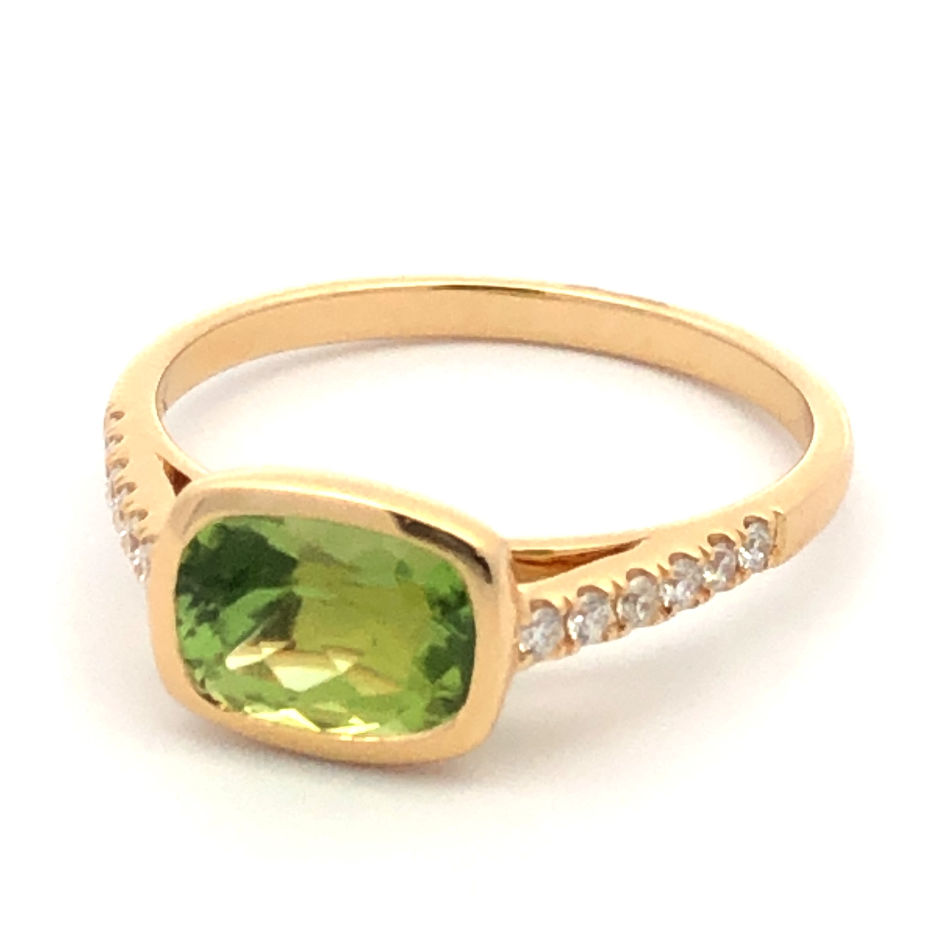 Kimberly Collins 18K Yellow Gold Peridot and Diamond Bezel Ring