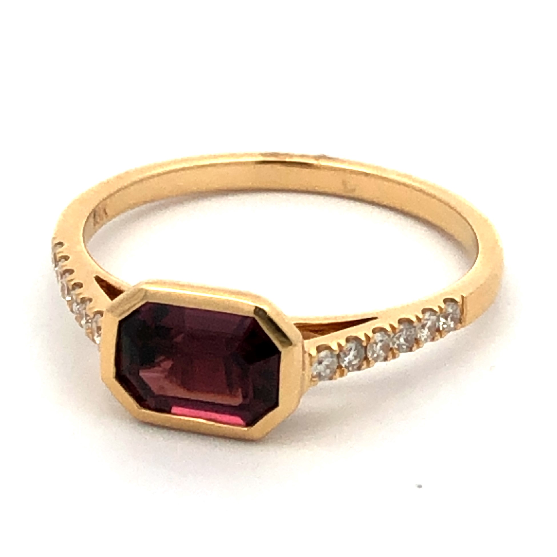 Kimberly Collins 18K Yellow Gold Rhodolite and Diamond Bezel Ring