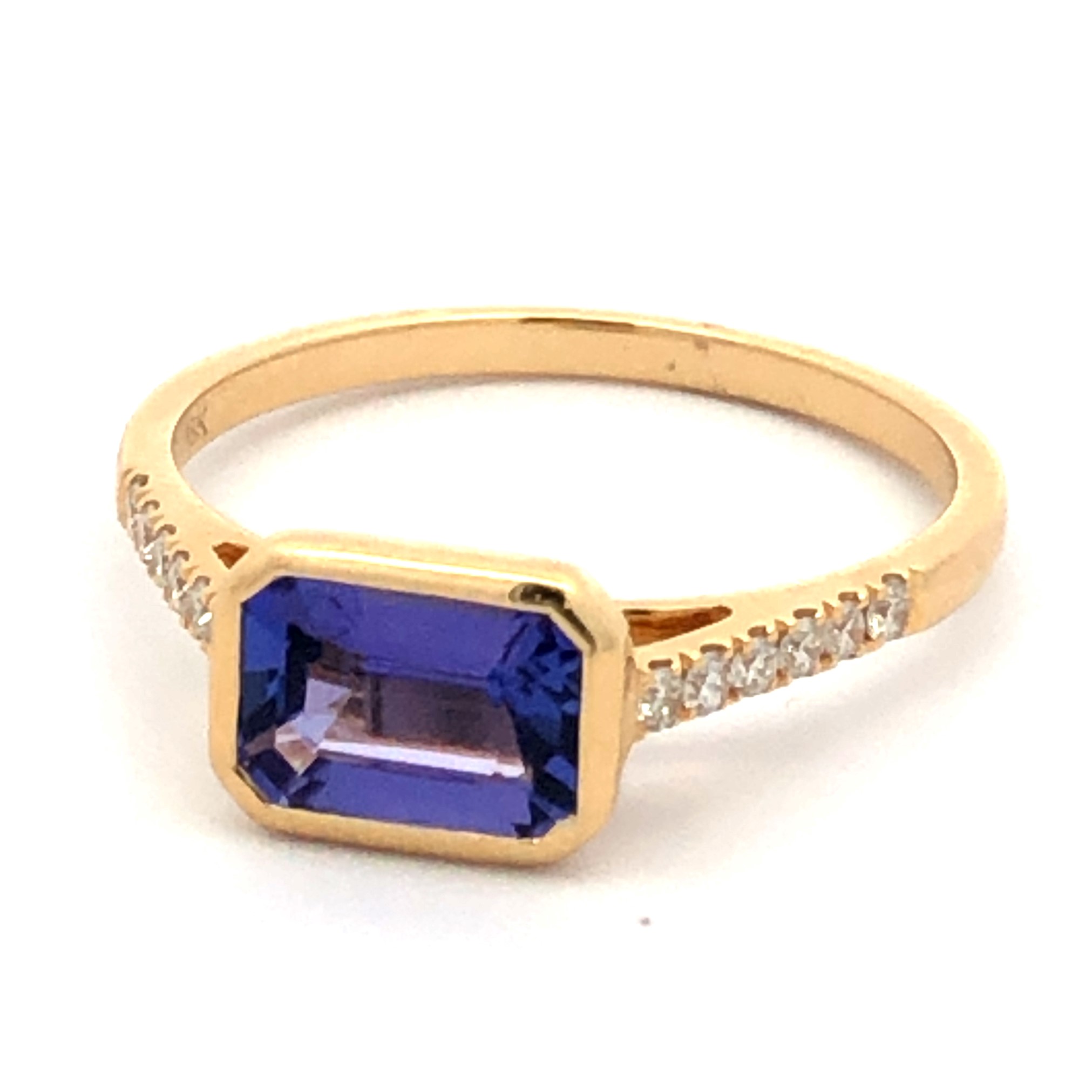 Kimberly Collins 18K Yellow Gold Tanzanite and Diamond Bezel Ring