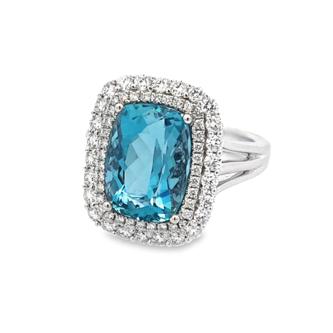 18K White Gold Aquamarine and Diamond Ring