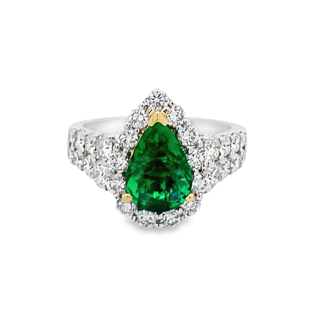 14K White Gold Emerald and Diamond Ring Size 6.5
