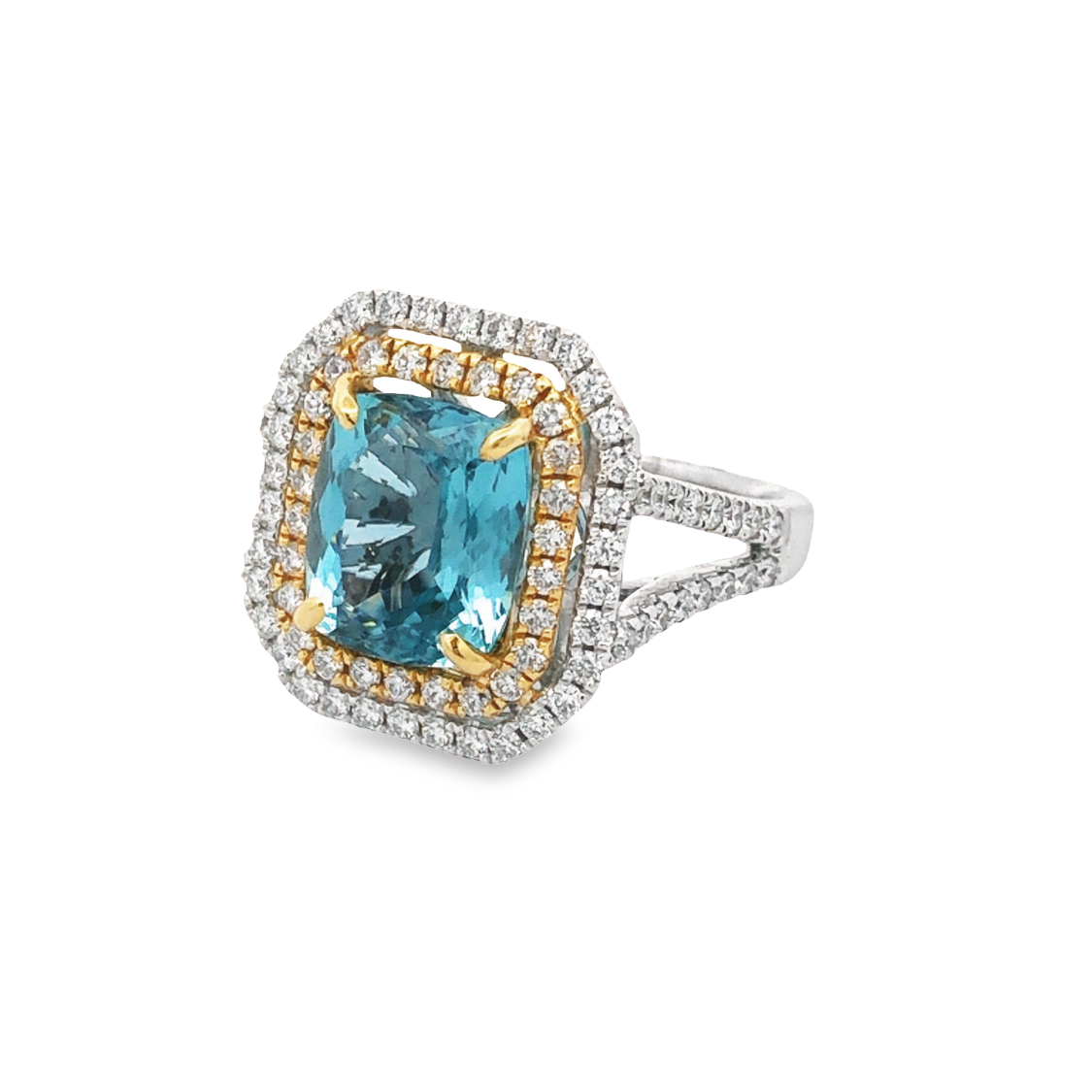 18K White and Yellow Gold Aquamarine and Diamond Ring