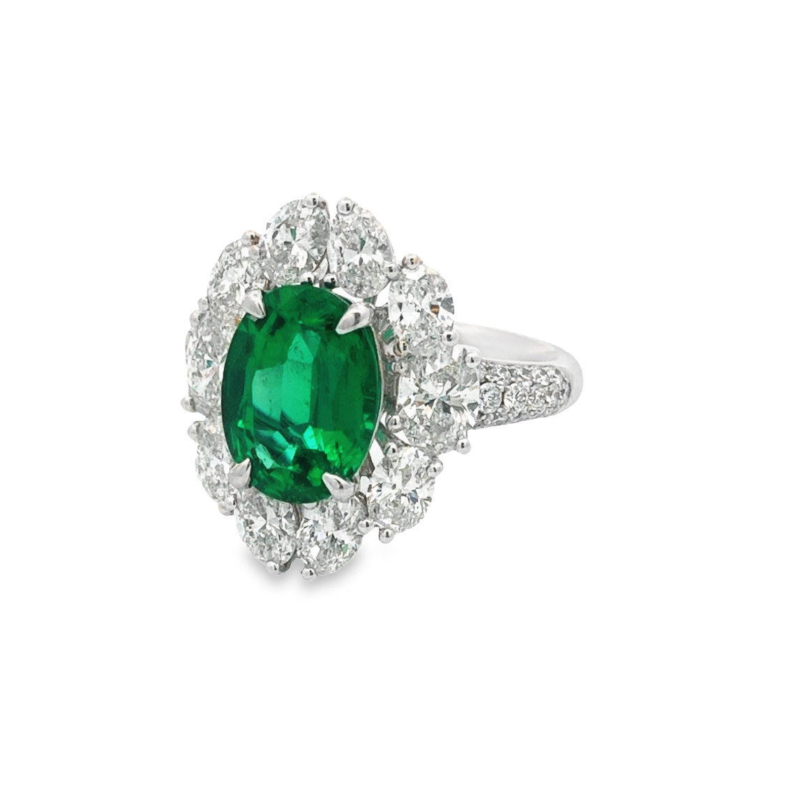18K White Gold Emerald and Diamond Ring