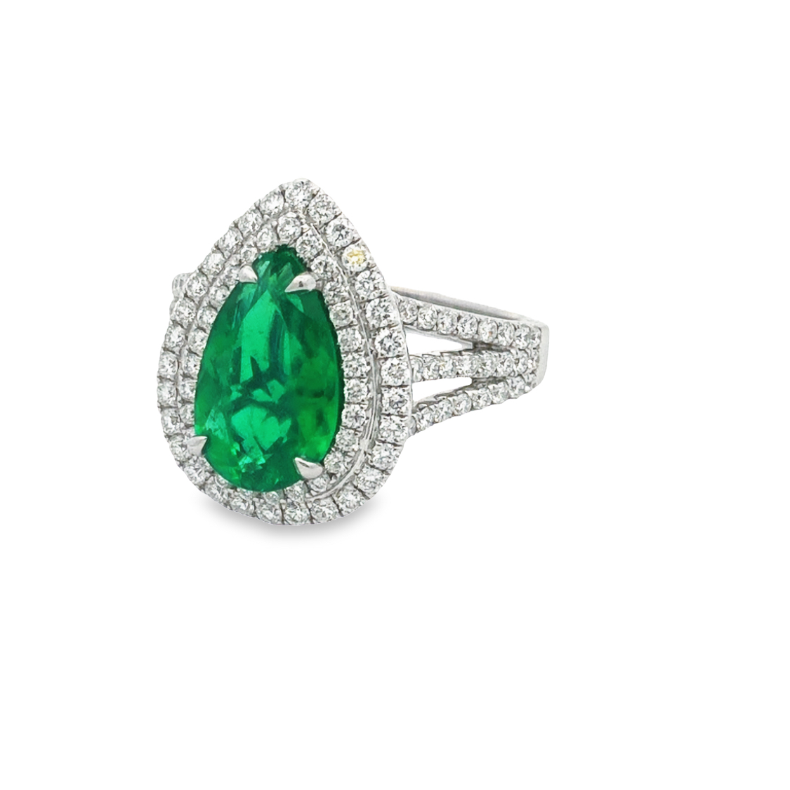 18K White Gold Emerald and Diamond Ring