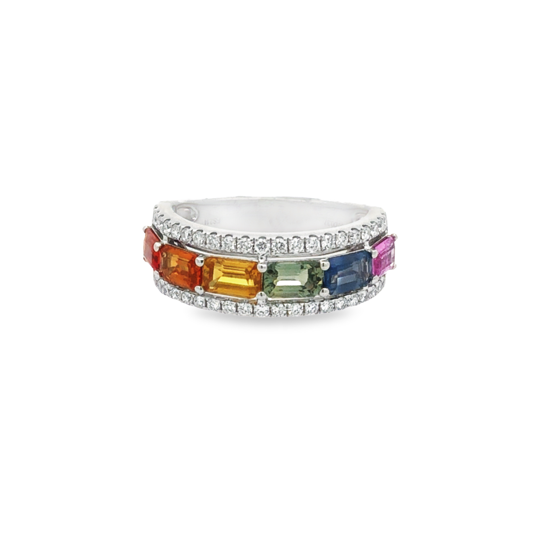 18K White Gold Rainbow Sapphire and Diamond Band