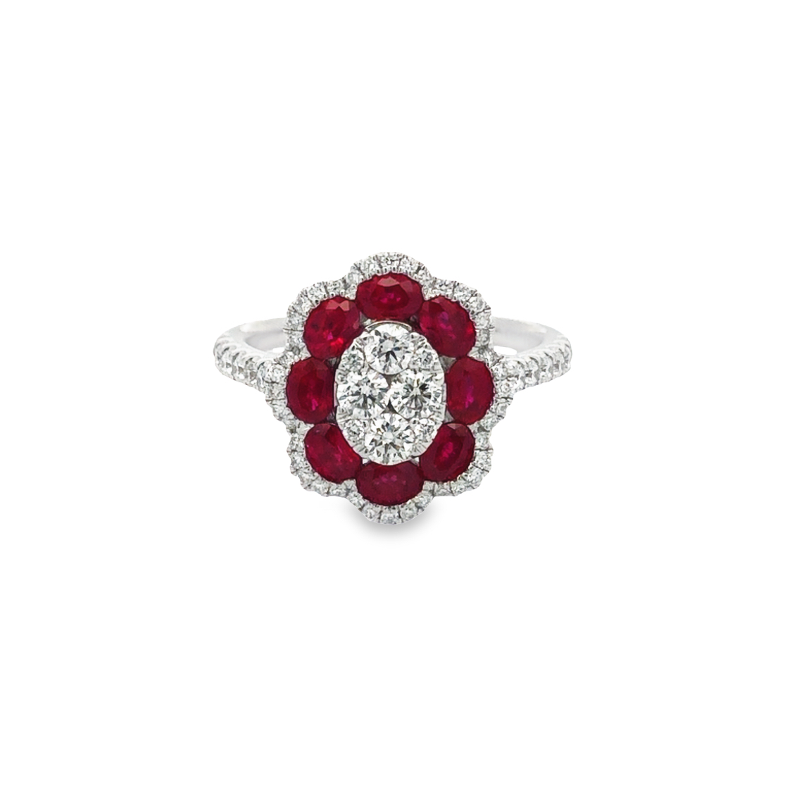 18K White Gold Ruby and Diamond Flower Ring