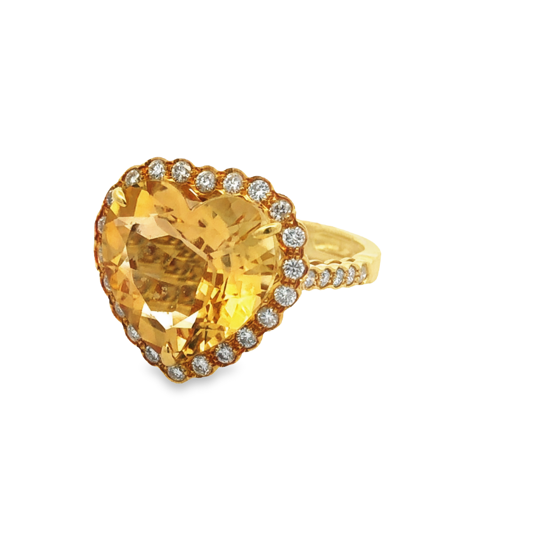 18K Yellow Gold Citrine and Diamond Heart Ring