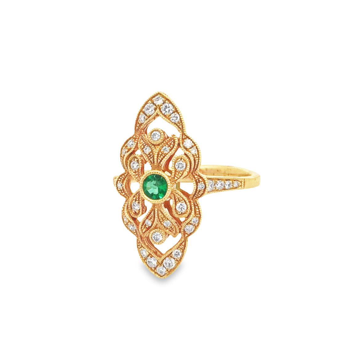 18K Yellow Gold Emerald and Diamond Ring