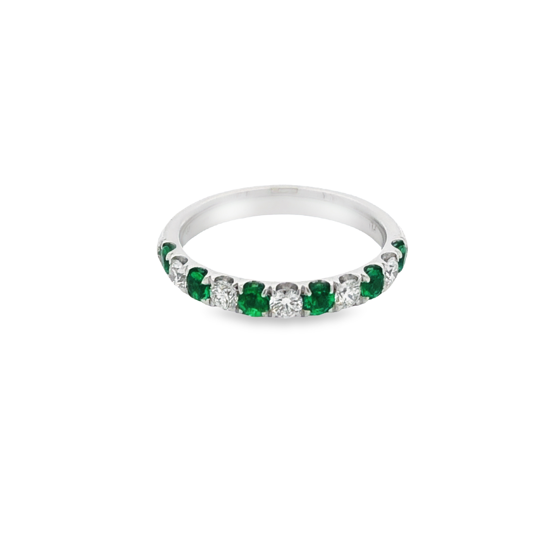 18K White Gold Emerald and Diamond Anniversary Band
