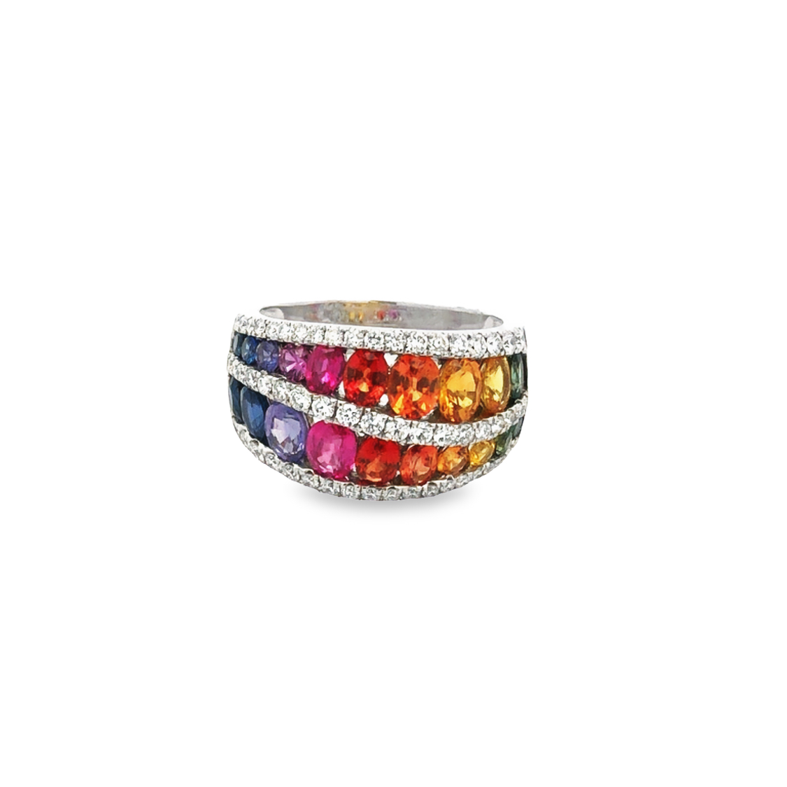 18K White Gold Rainbow Sapphire and Diamond Band