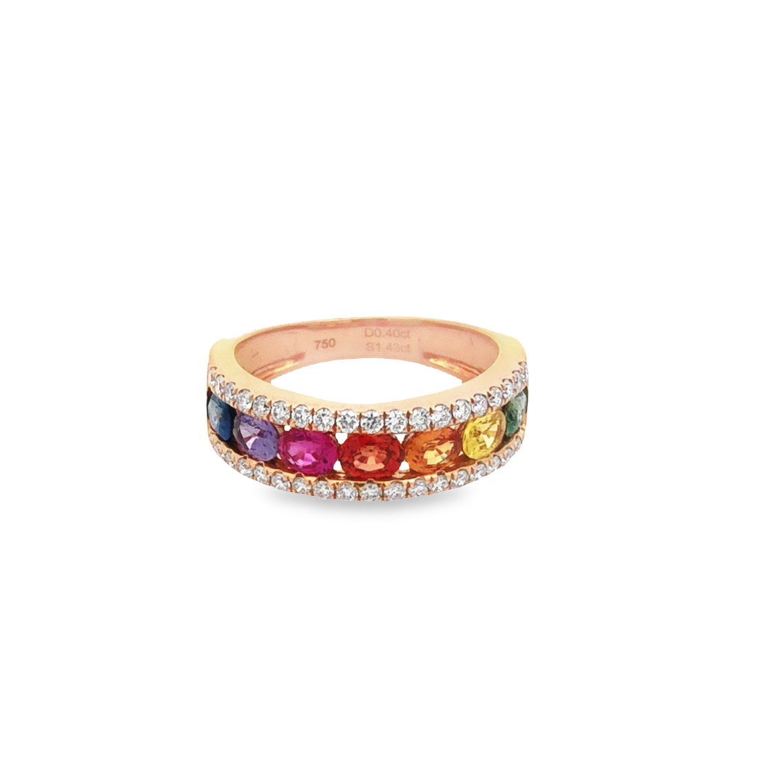 18K Rose Gold Rainbow Sapphire and Diamond Ring