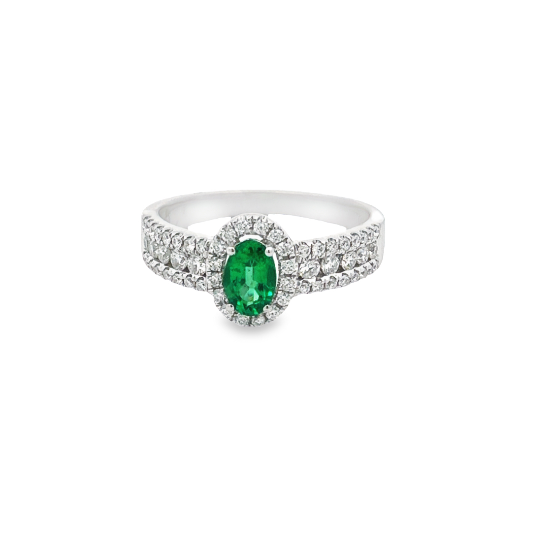 18K White Gold Emerald and Diamond Ring