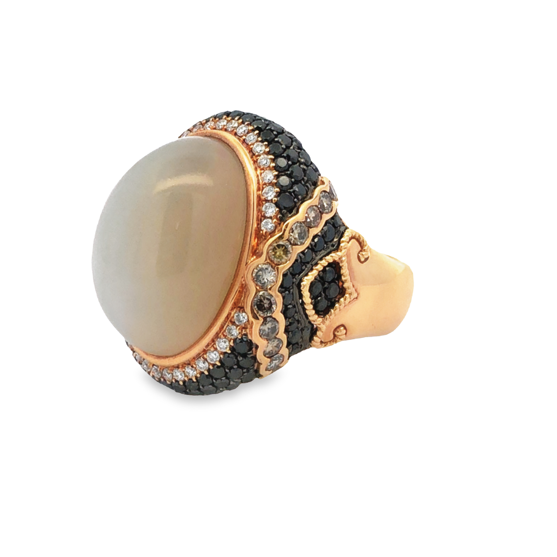 18K Rose Gold Moonstone and Diamond Ring with 1 Oval Cabochon Moonstone