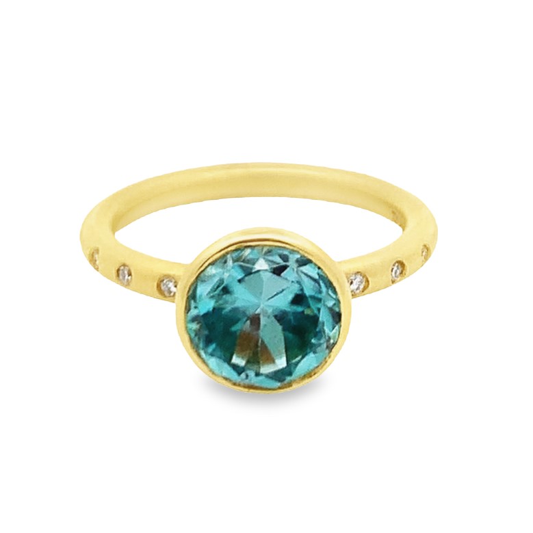 Lauren K 18K Yellow Gold Blue Zircon Bezel Ring