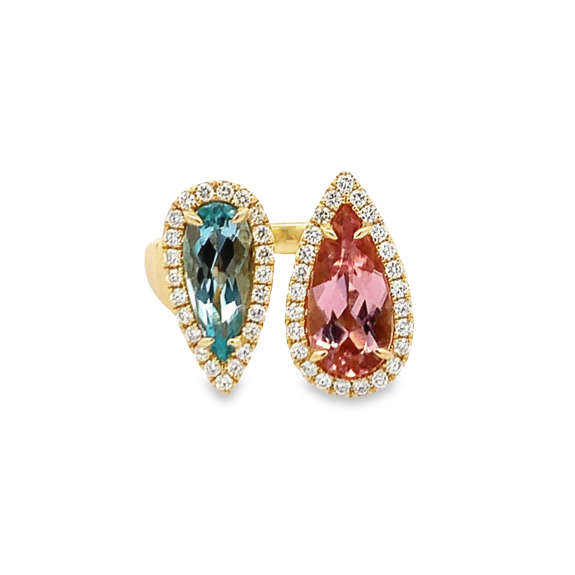 14K Yellow Gold Aquamarine and Pink Tourmaline Ring