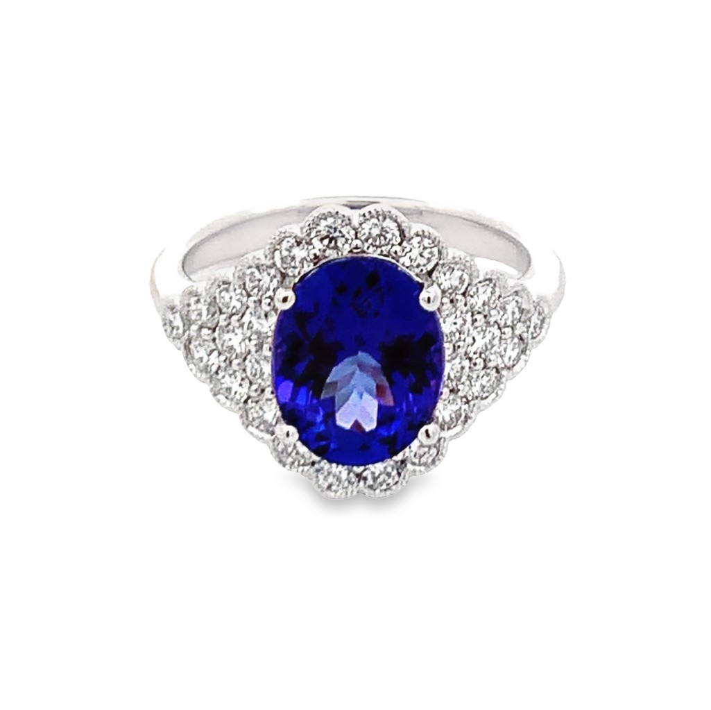 18K White Gold Tanzanite and Diamond Ring