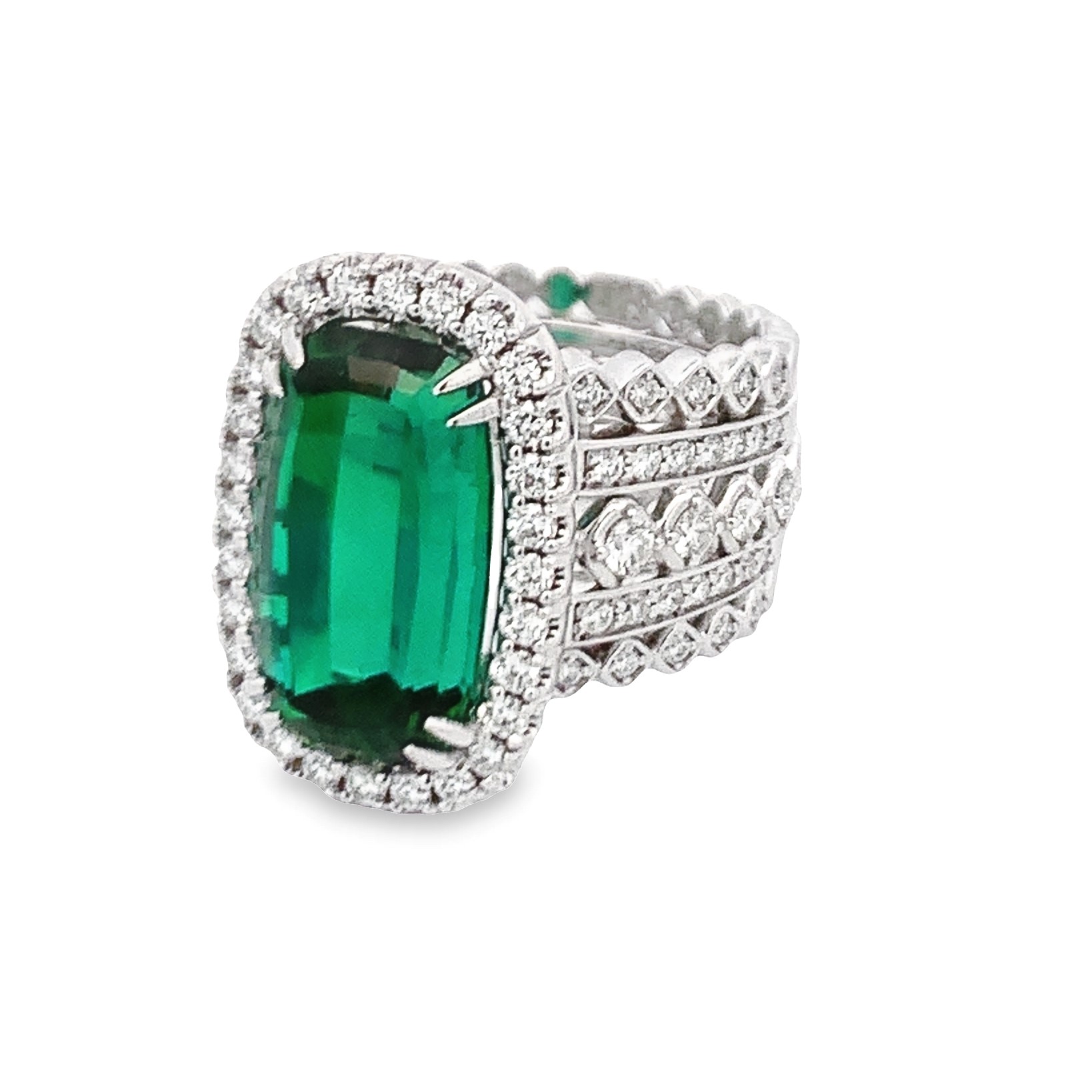 Christopher Designs 18K White Gold Green Tourmaline Ring