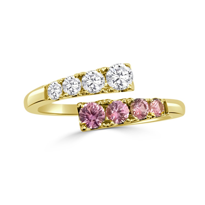 Frederic Sage 14K Yellow Gold Pink Sapphire and Diamond Bypass Ring