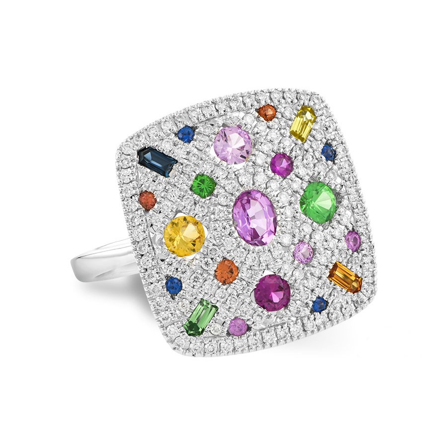 Allison Kaufman 14K White Gold Multi-Gemstone Cluster Ring