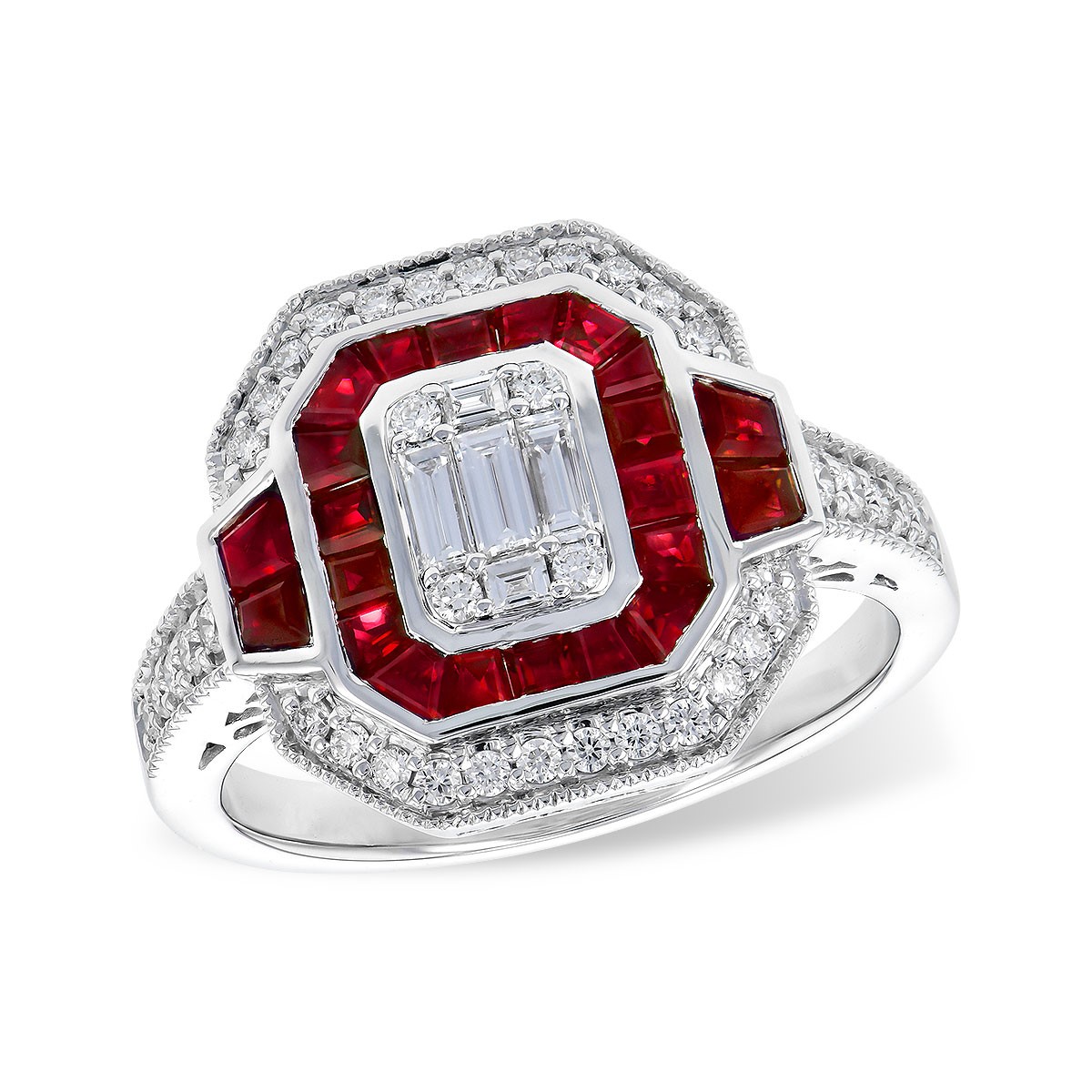 Allison Kaufman 14K White Gold Ruby and Diamond Cluster Ring