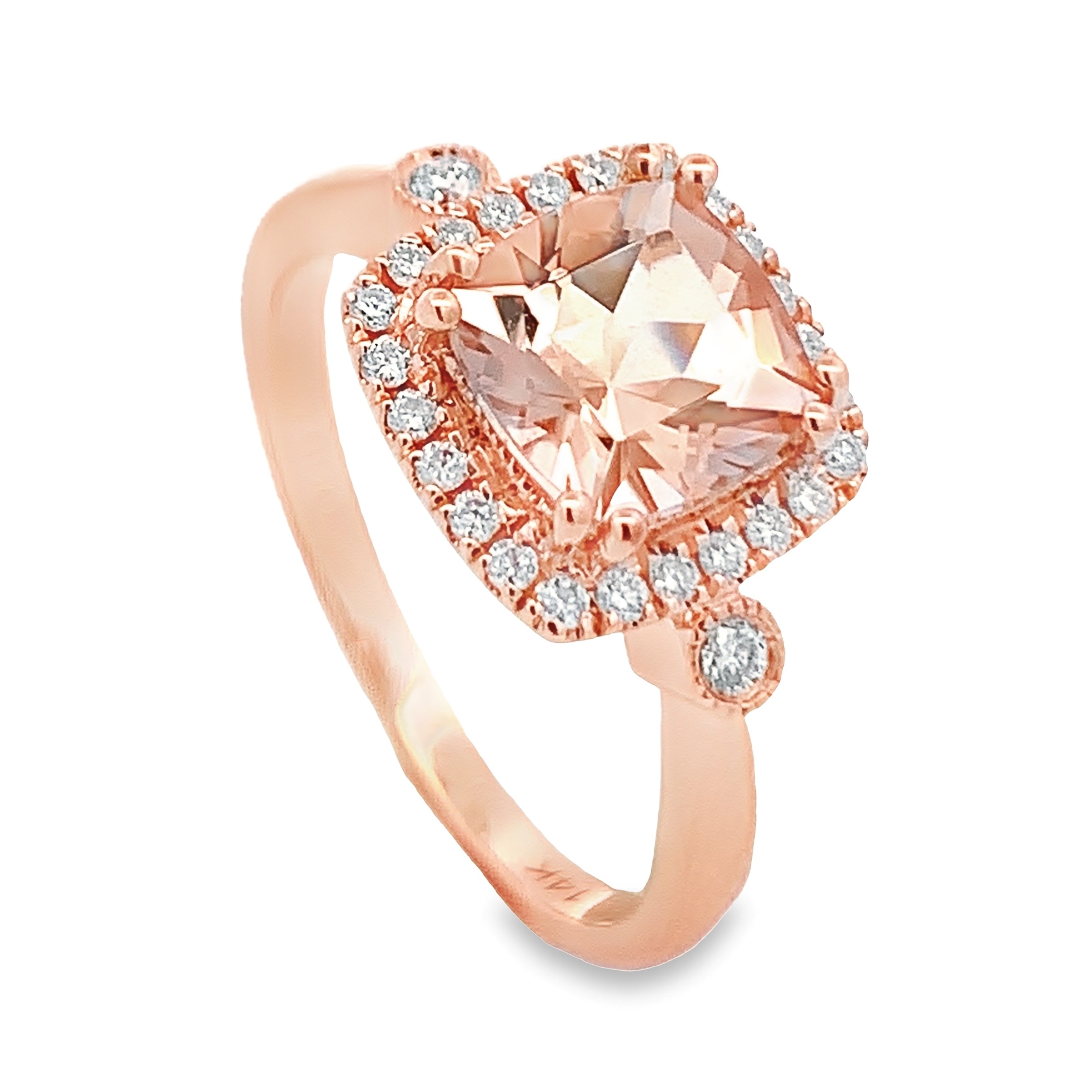 14K RosA Gold Morganite Halo Ring 002 200 2000827