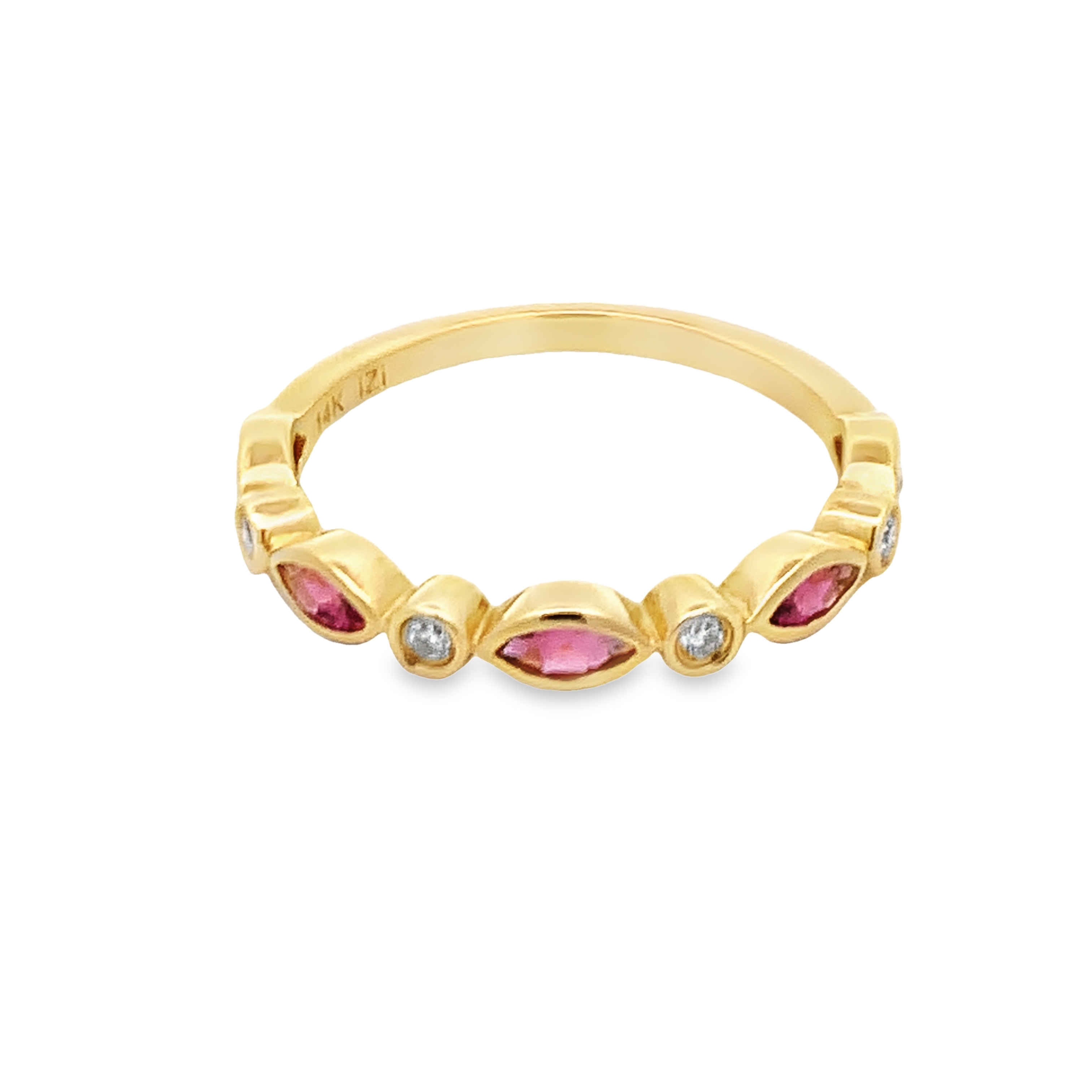 14K Yellow Gold Diamond and Pink Tourmalines Anniversary Band