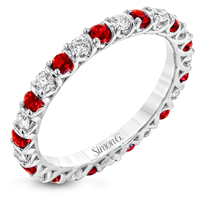 Simon G 18K White Gold Anniversary Band with 13 Round Diamonds .48 Tcw G-H VS2-SI1 & 13 Round Rubies .61 Tcw
