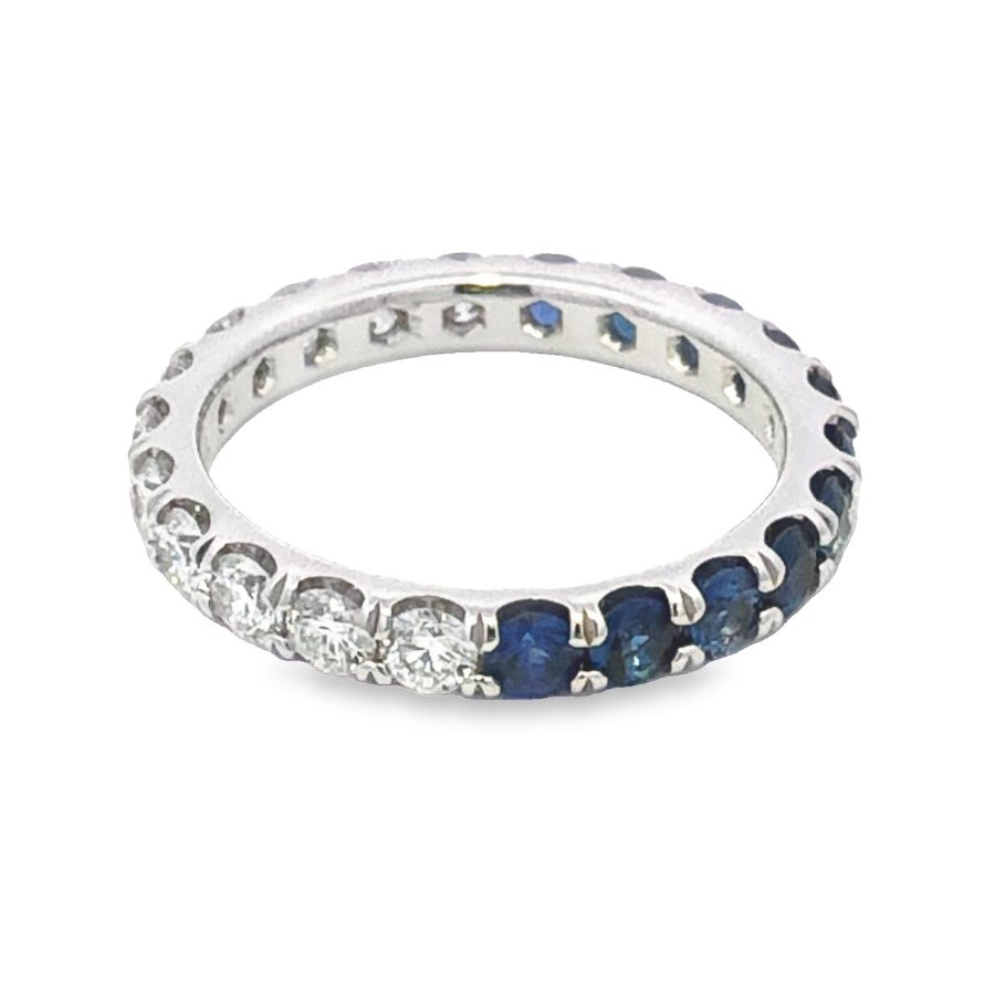 14K White Gold Eternity Band with 11 Round Blue Sapphires 1.17 Tcw & 11 Round Diamonds 1.06 Tcw F-G VS 2.23 Tcw