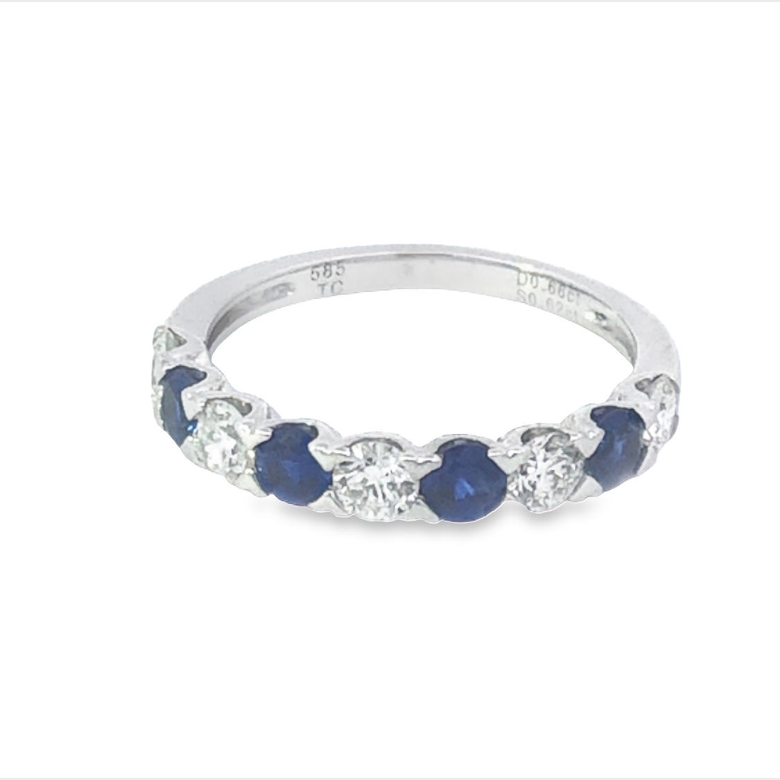 14K White Gold Sapphire and Diamond Half Anniversary Band