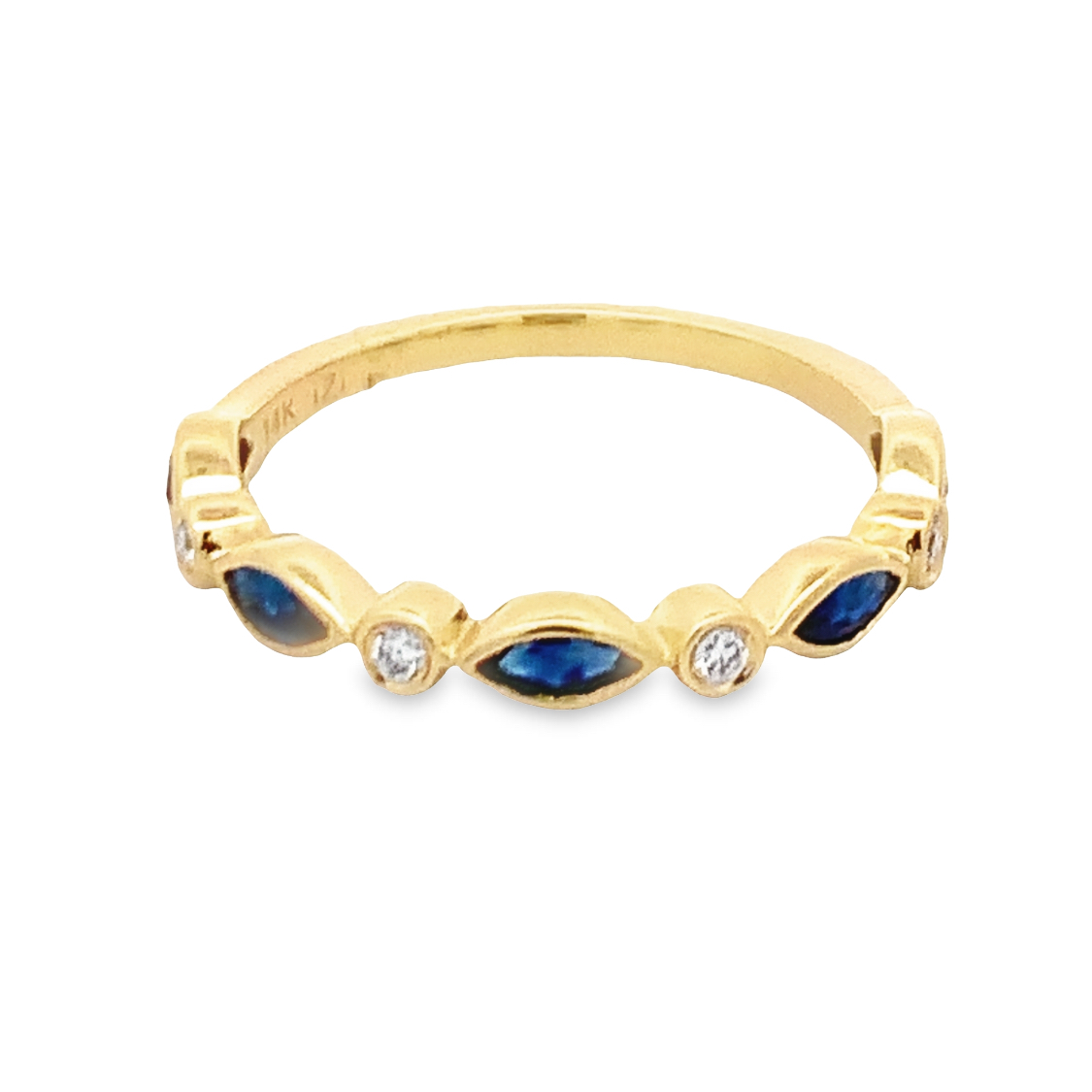 14K Yellow Gold Sapphire and Diamond Anniversary Band