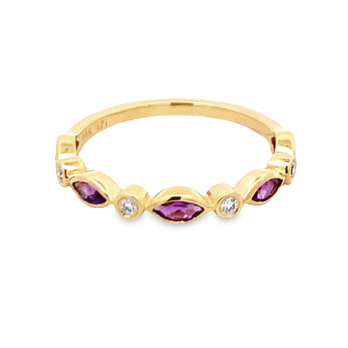 14K Yellow Gold Amethyst and Diamond Anniversary Band