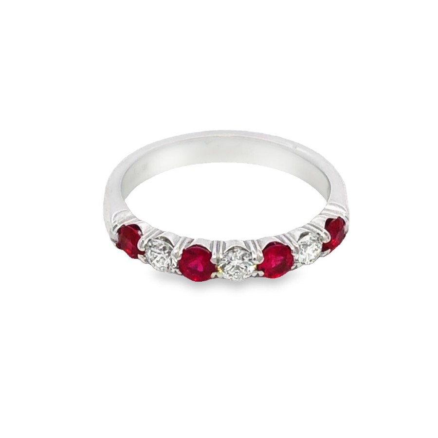 Romanza 14K White Gold Ruby & Diamond Anniversary Band