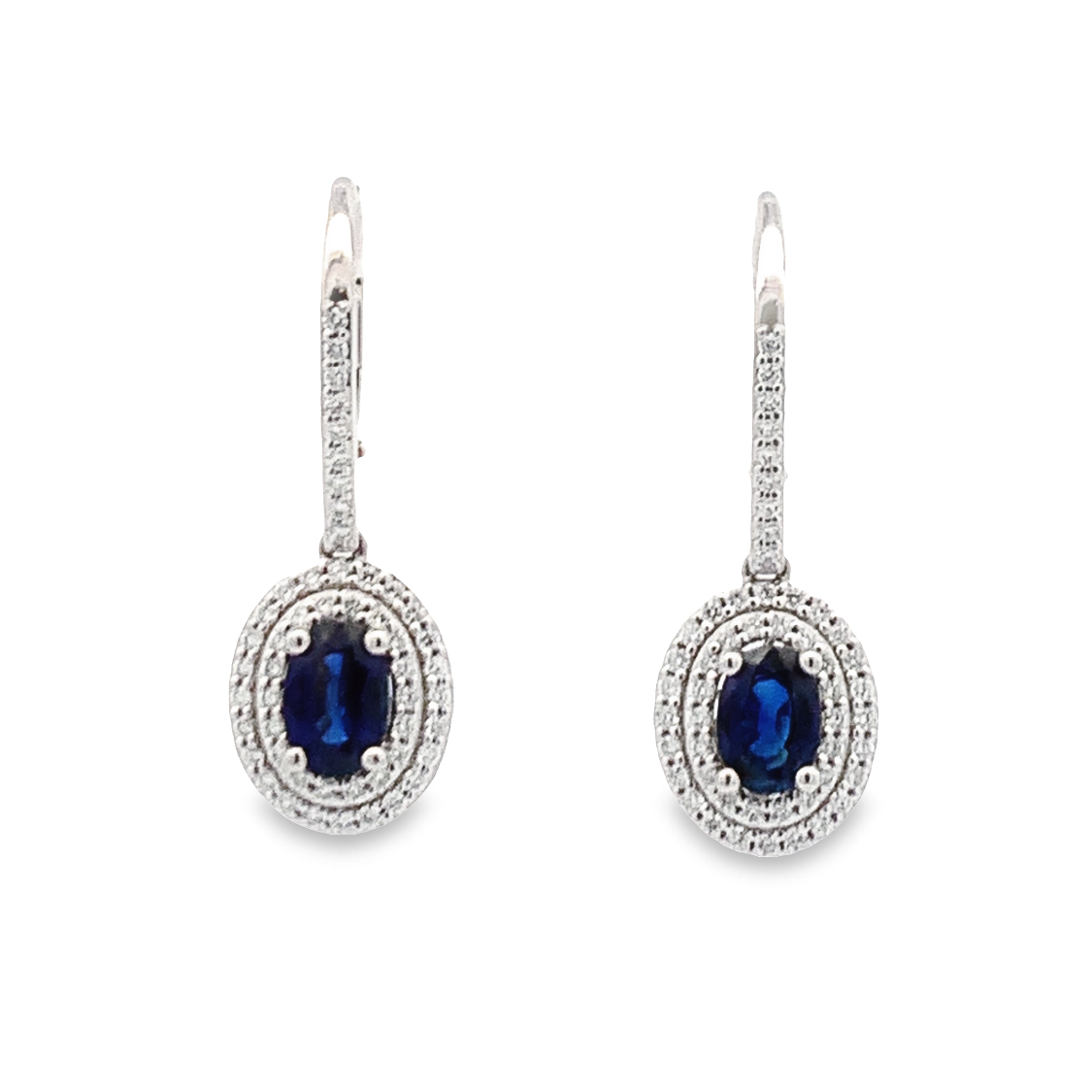 14K White Gold Leverback Earrings with Oval Sapphires