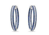 18K White Gold Hoop Earrings with Blue Sapphires 1.61 Tcw & Round Brilliant Cut Diamonds 0.66 Tcw