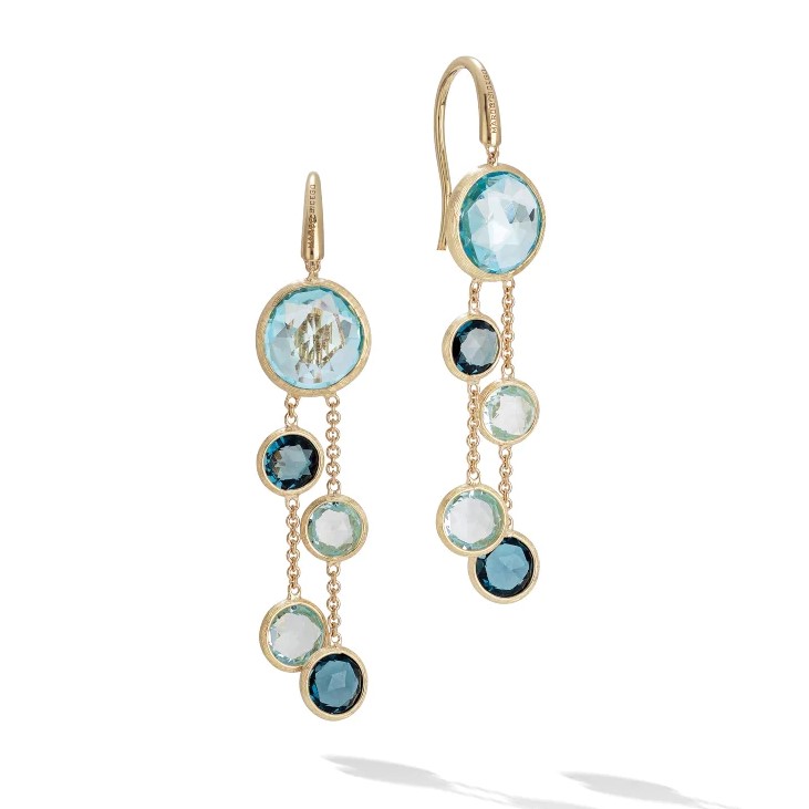 Marco Bicego 18K Yellow Gold Jaipur Color Collection Mixed Blue Topaz Two Strand Earrings