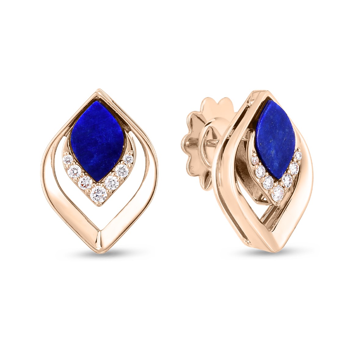 Roberto Coin 18K Rose Gold Earrings with 2 Lapis 1.68 Tcw & 14 Round Diamonds 0.15 Tcw G-H SI