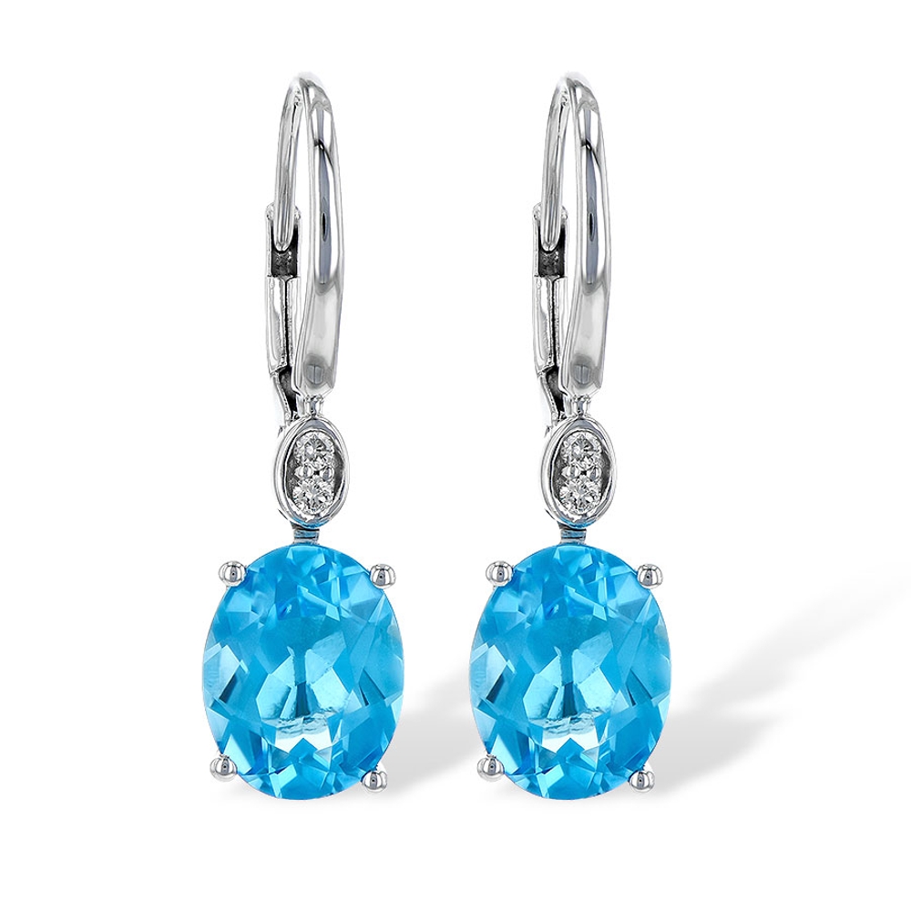 Allison Kaufman 14K White Gold Earrings with 2 Oval Blue Topaz 3.70 Tcw & Round Diamonds .05 Tcw H SI3