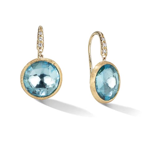 Marco Bicego 18K Yellow Gold Jaipur Earrings with 2 Round Faceted Topaz & 6 Round Brilliant Cut Diamonds 0.05 TCW G VS-VVS