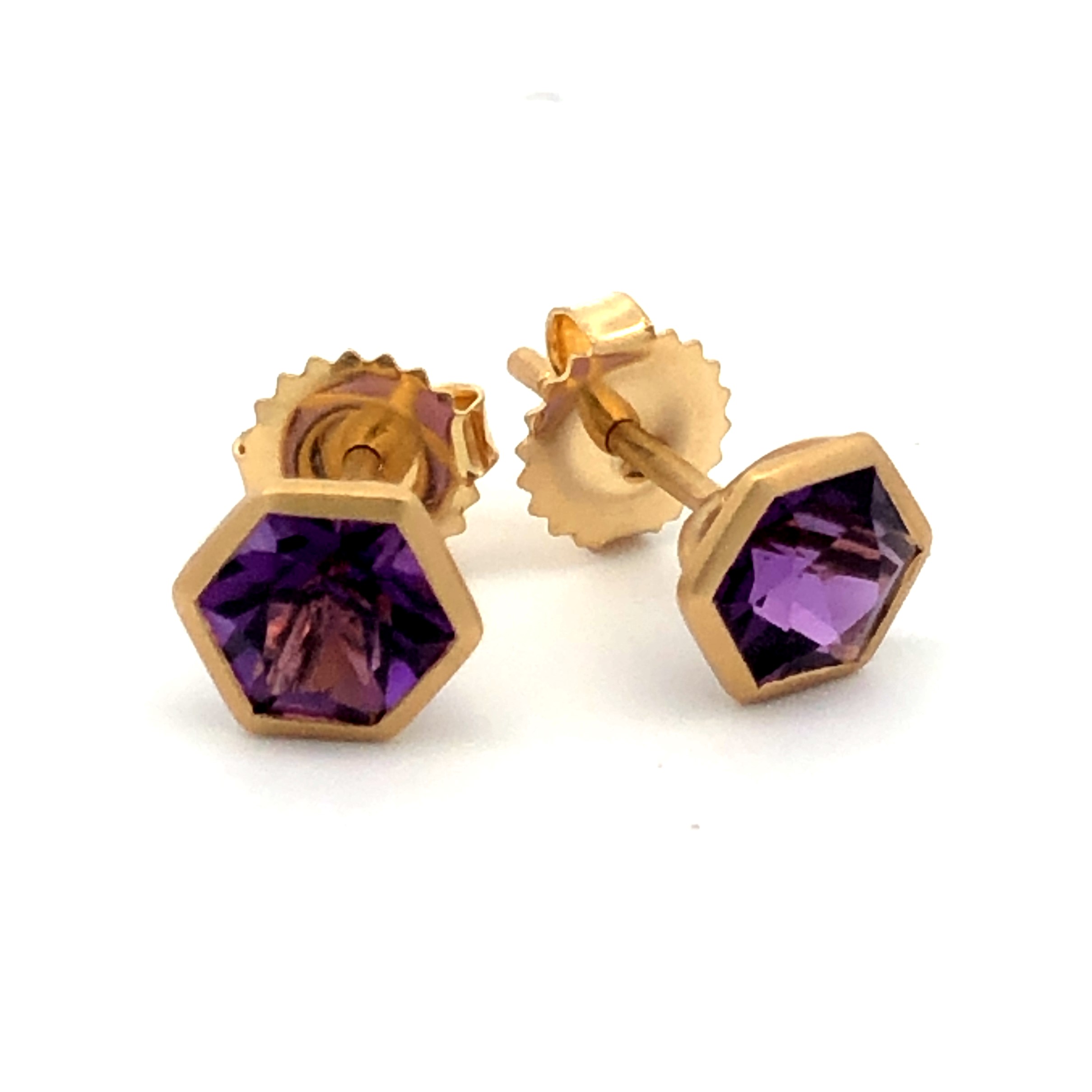 Kimberly Collins 18K Yellow Gold Amethyst Bezel Studs