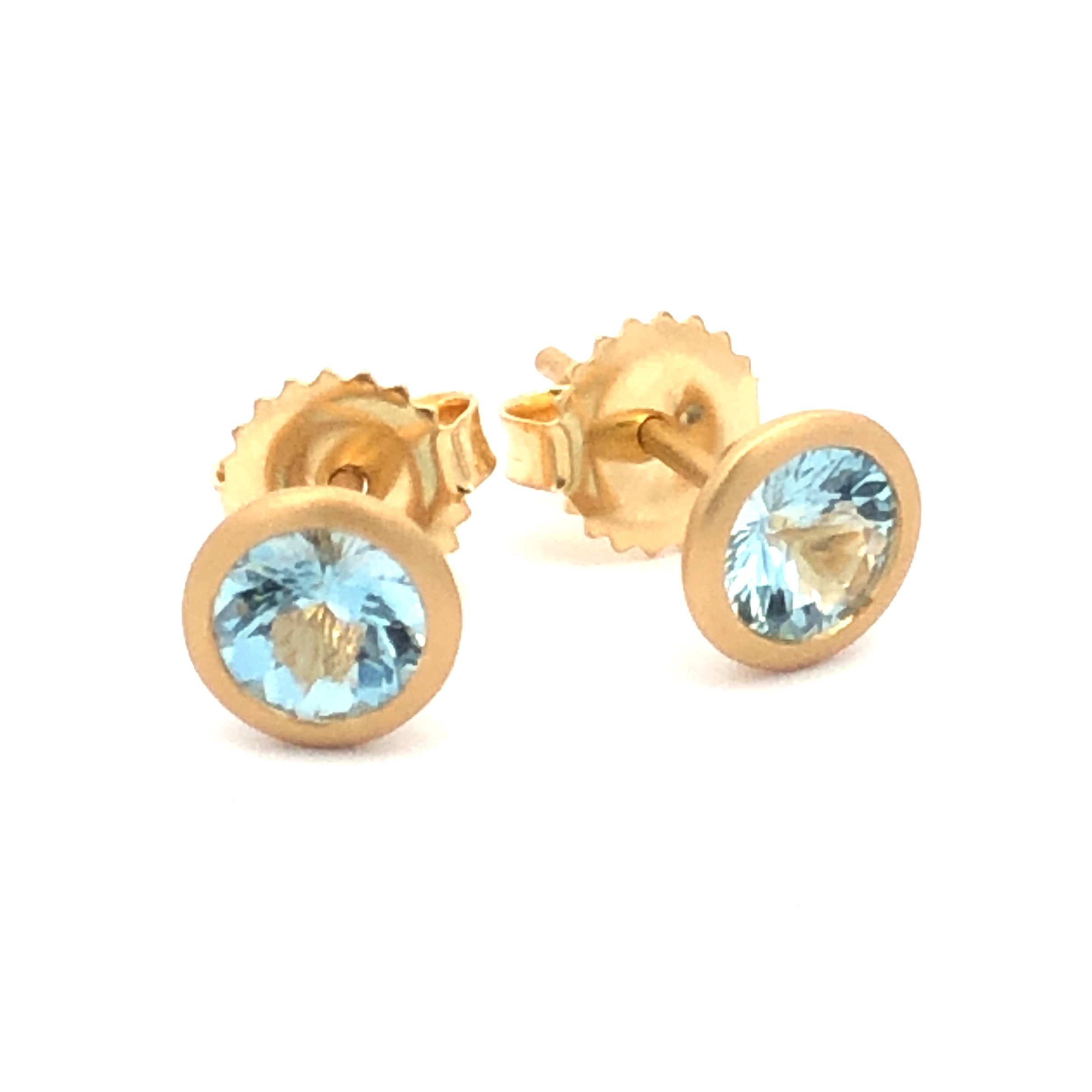 Kimberly Collins 18K Yellow Gold Aquamarine Bezel Stud Earrings