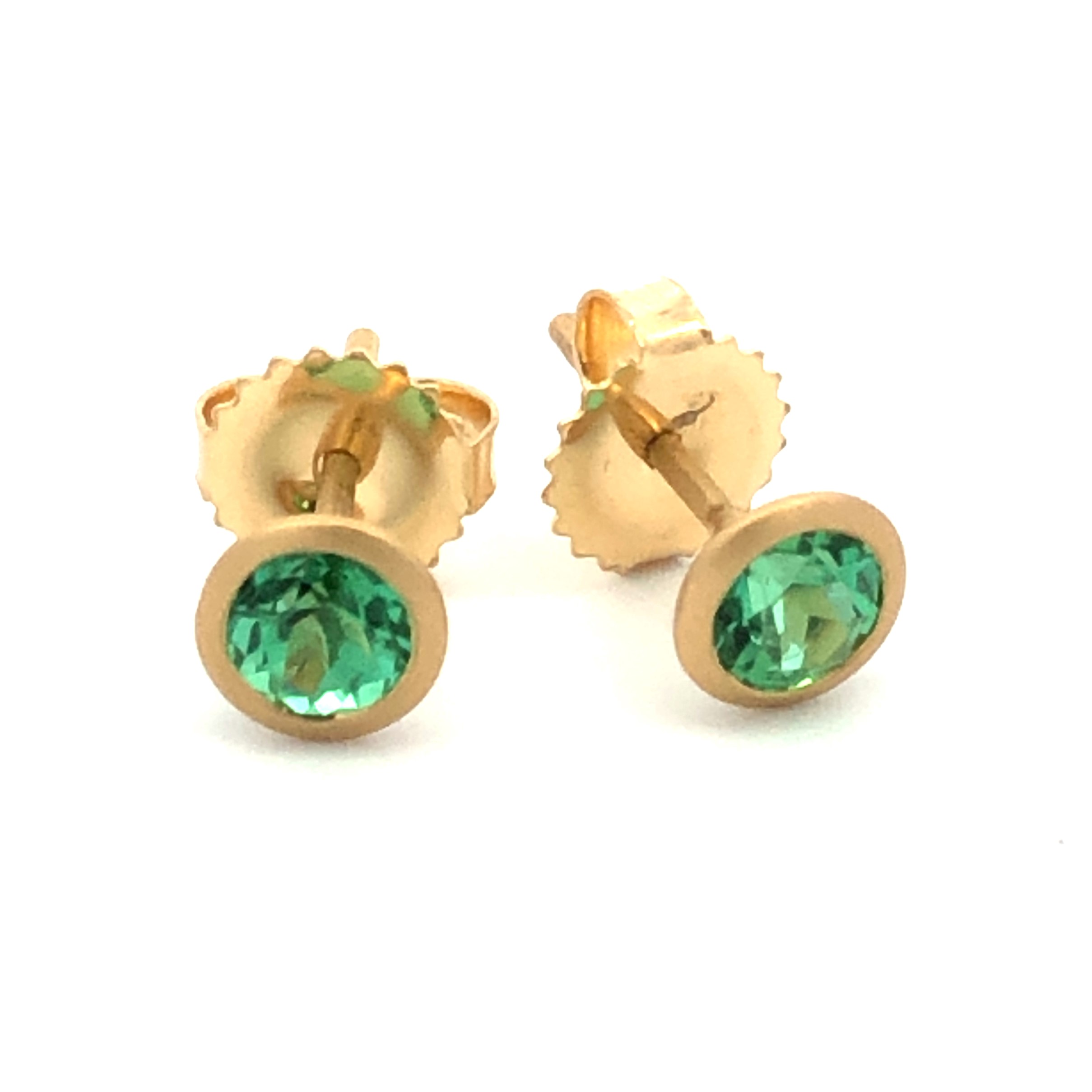 Kimberly Collins 18K Yellow Gold Green Tourmaline Bezel Stud Earrings